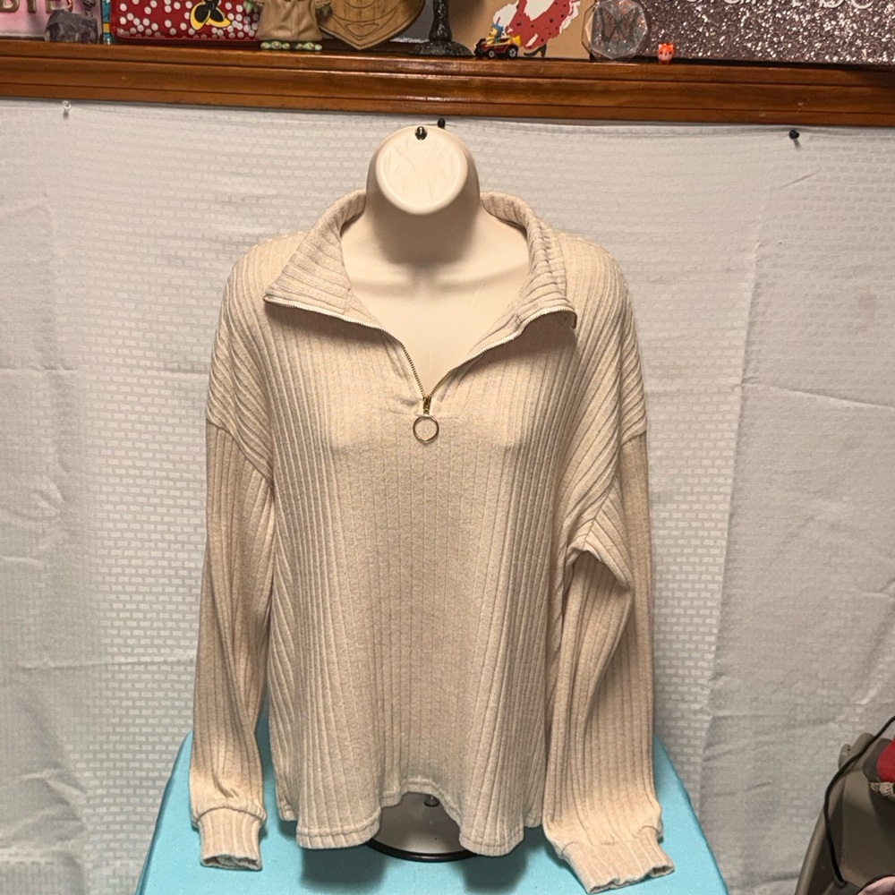 SHEIN Cream Ribbed Pullover Top